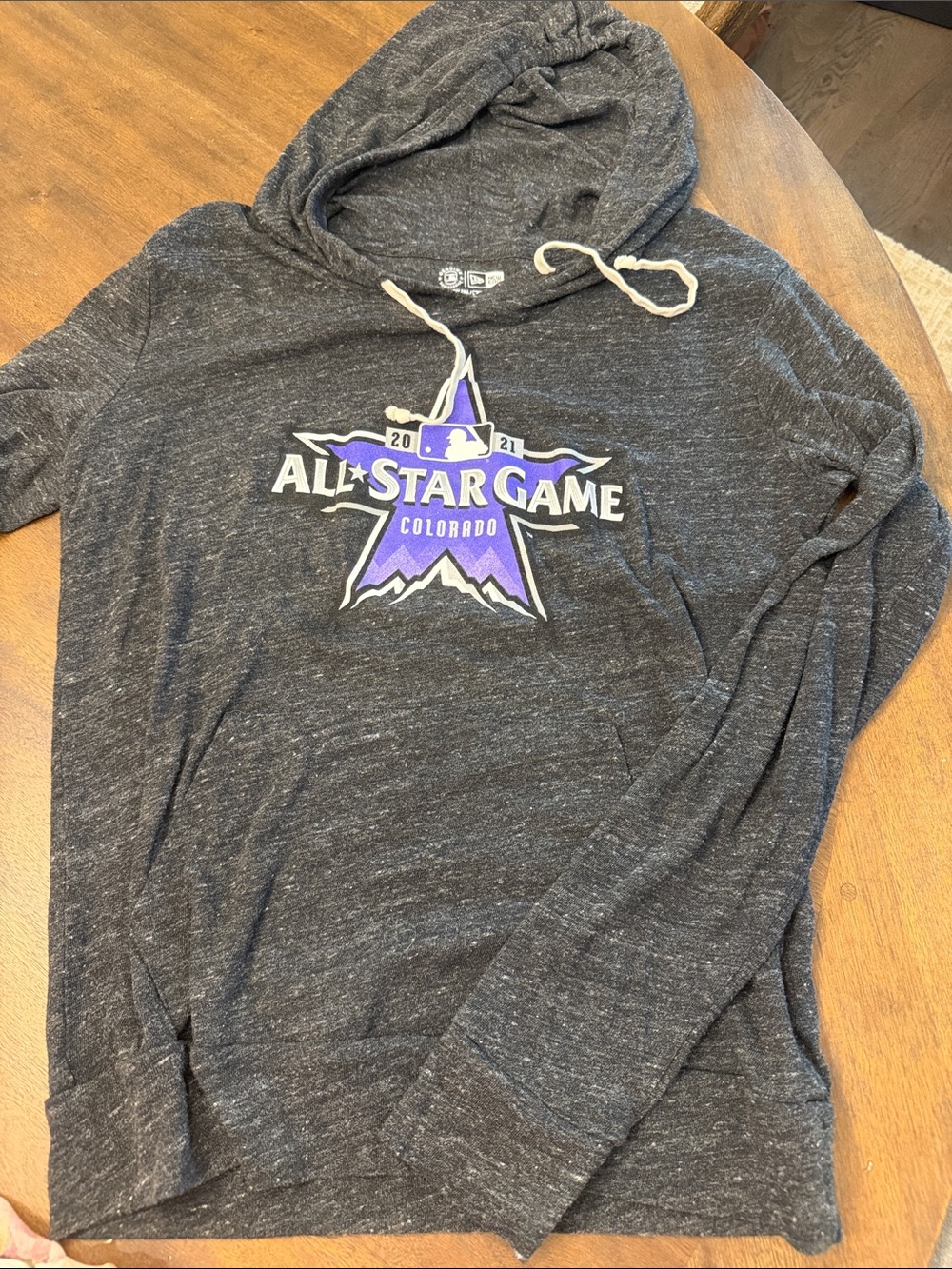 New Era Charcoal Heather Pullover Hoodie with Purple All-Star Graphic